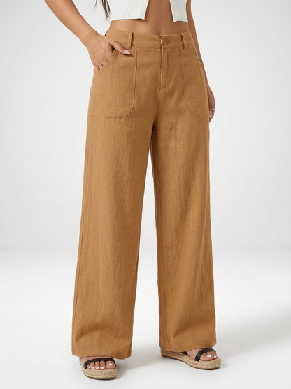 Women's Linen Low Waist Straight Pants