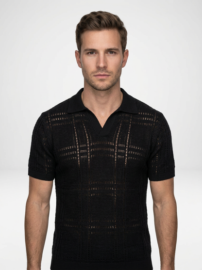 Open Collar Polo Shirt with Textured Knit