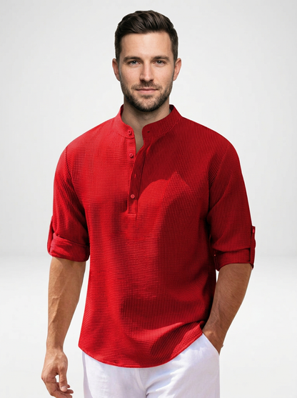 Men’s Long Sleeve Henley Stand Collar Button Shirt