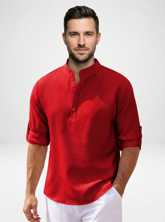 Men’s Long Sleeve Henley Stand Collar Button Shirt