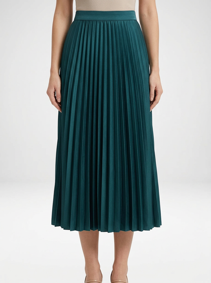 Pleated Midi Skirt with Elastic Waist