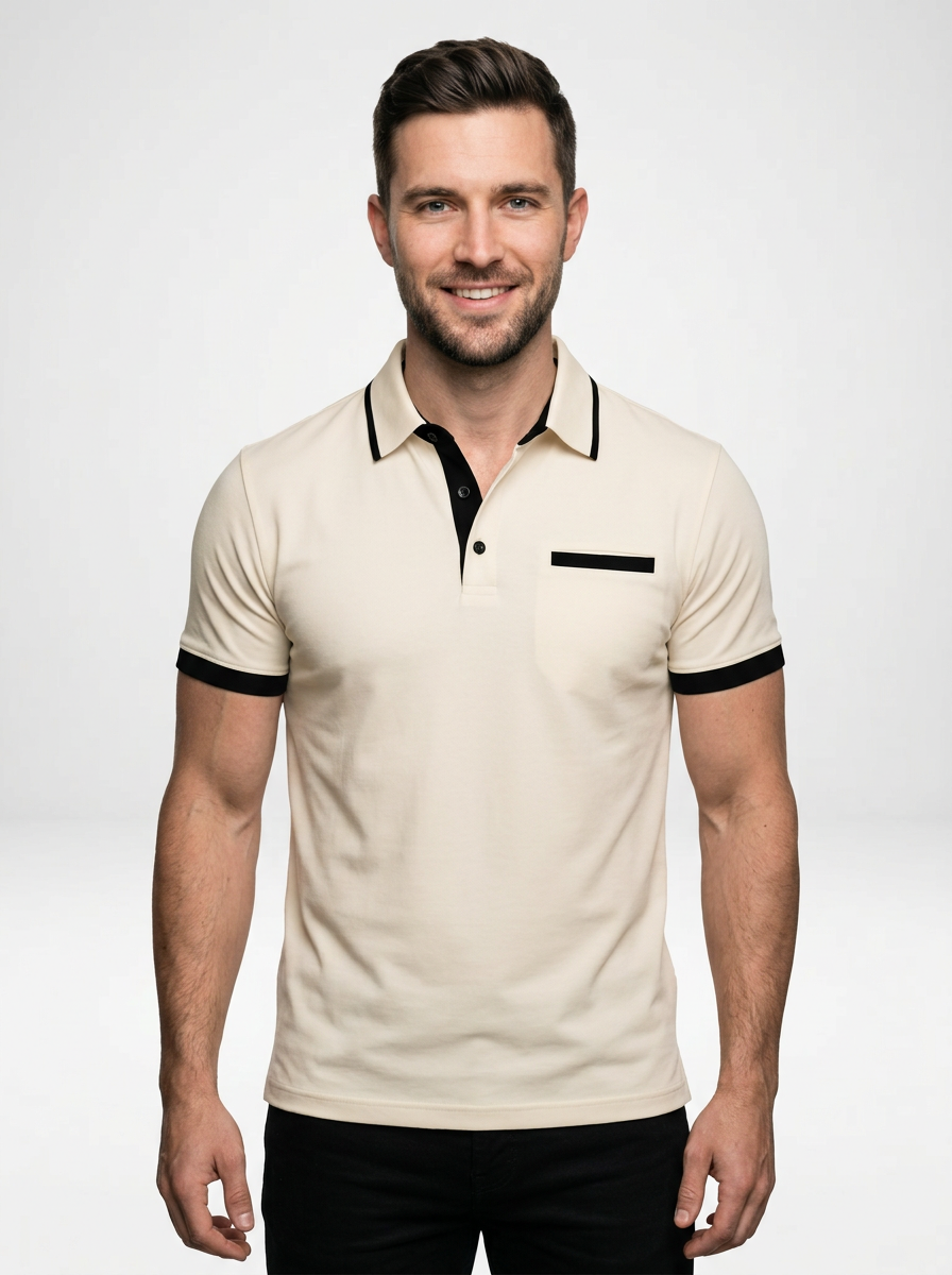 Elegant Contemporary Men’s Color Block Short-Sleeve Polo Shirt