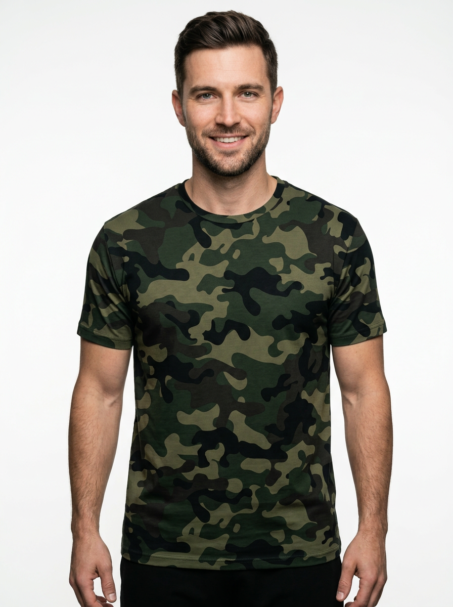 Men’s Camouflage Round Neck Short Sleeve T Shirt for Everyday Wear
