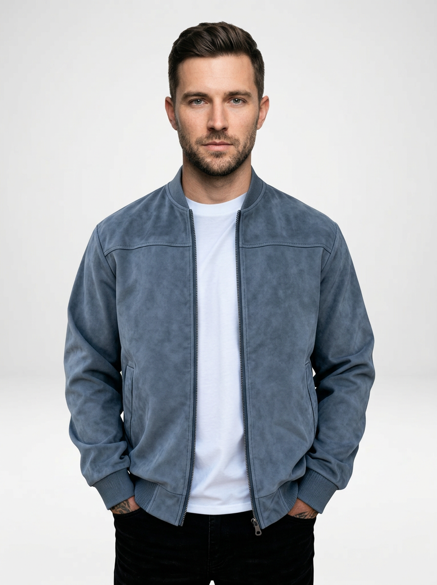 Men’s Suede Zip-Up Bomber Jacket