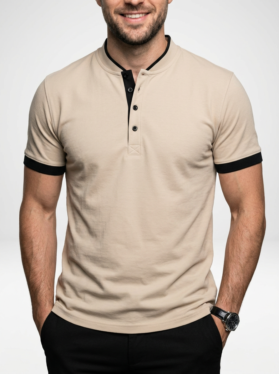 Men’s Short Sleeve Minimalist Button-Up Polo Shirt