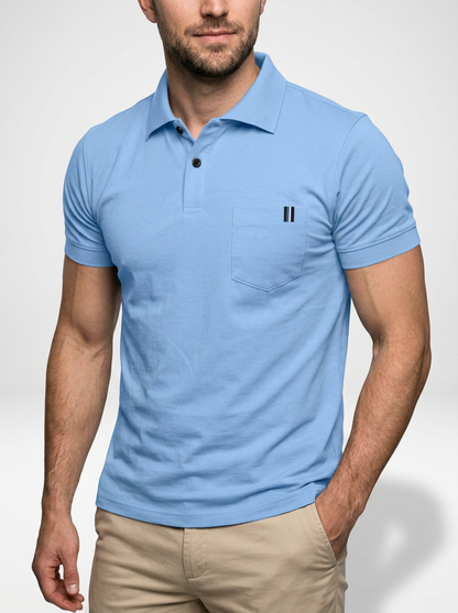 Men’s Solid Color Short-Sleeve Polo Shirt Featuring Chest Pocket