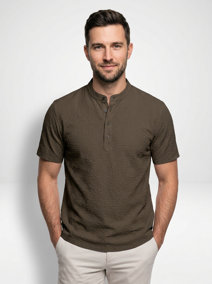 Men’s Lightweight Long-Sleeve Henley with Buttoned Placket