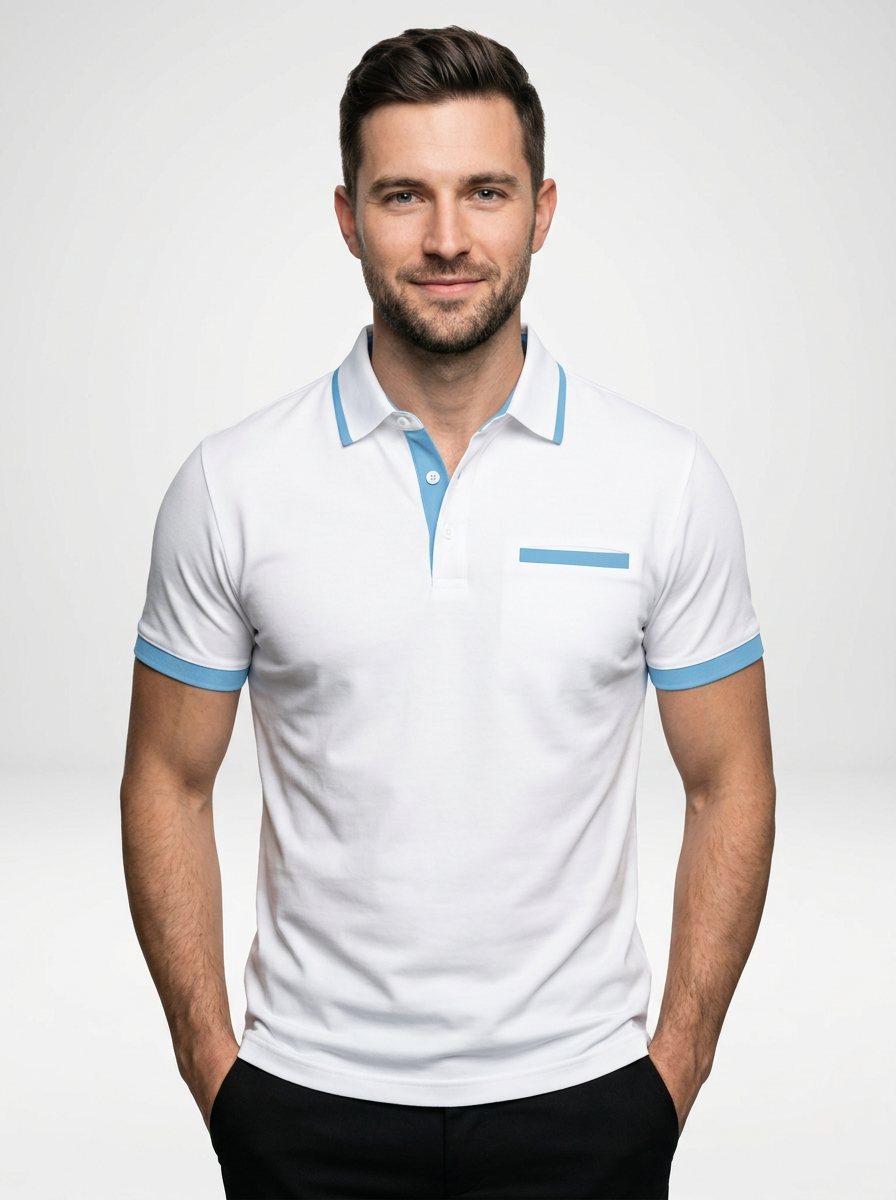 Elegant Contemporary Men’s Color Block Short-Sleeve Polo Shirt