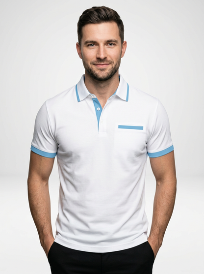 Elegant Contemporary Men’s Color Block Short-Sleeve Polo Shirt