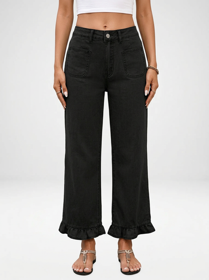 Women's Patchwork Pocket Wide Leg Jeans