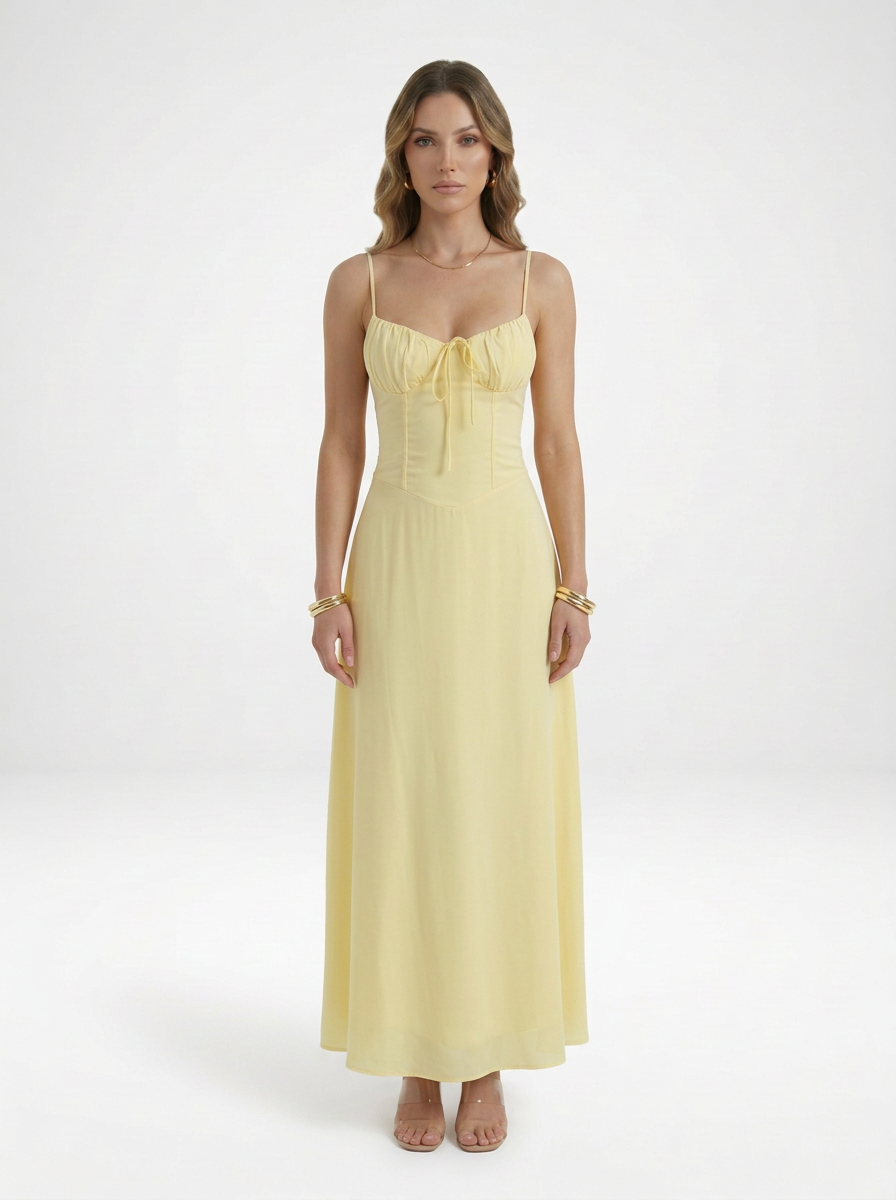 Sleeveless and Ruched Bodice Wedding Guest Maxi Dress