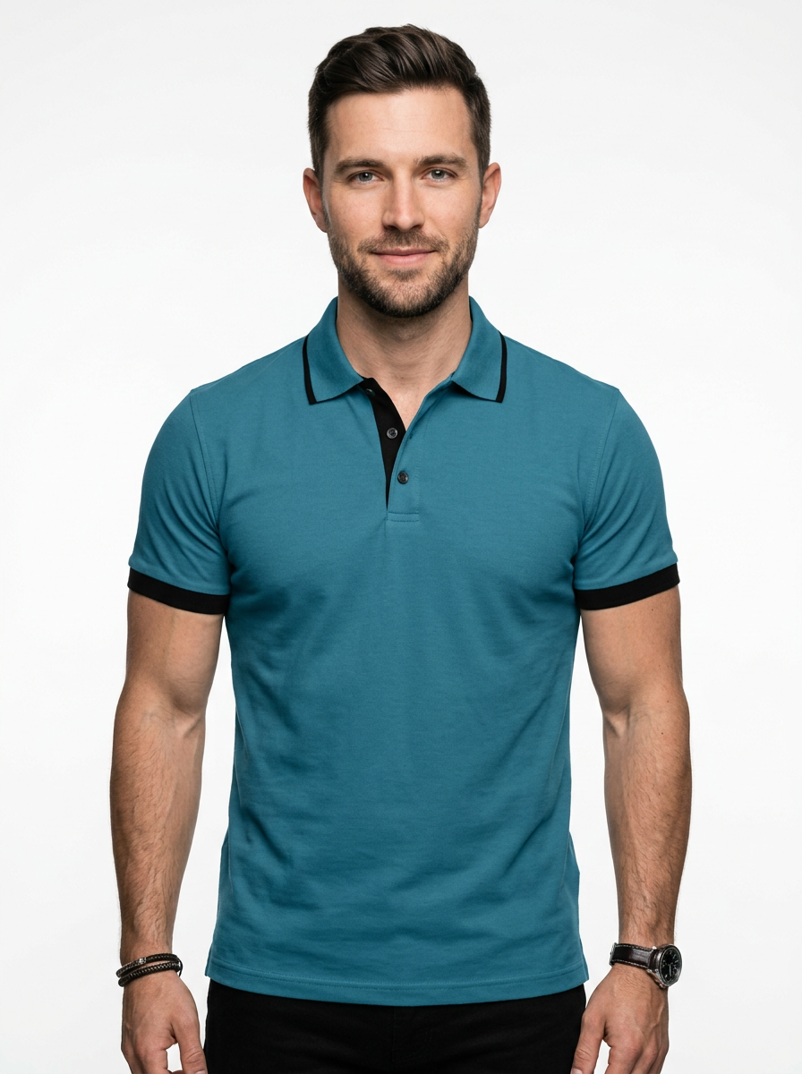 Elegant Contemporary Men’s Color Block Short-Sleeve Polo Shirt