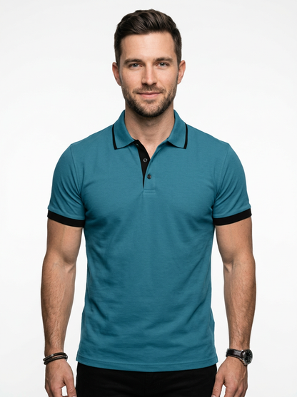 Elegant Contemporary Men’s Color Block Short-Sleeve Polo Shirt