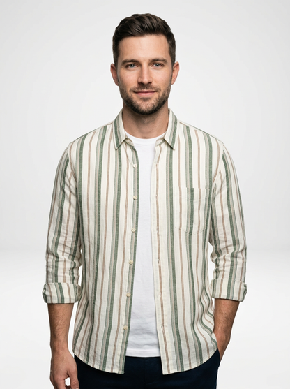 Men’s Lightweight Linen Stripe Button Down Shirt