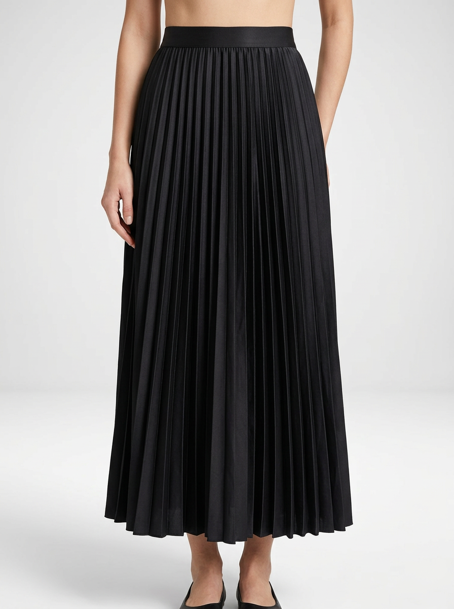 Pleated Midi Skirt with Elastic Waist