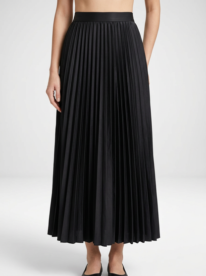 Pleated Midi Skirt with Elastic Waist