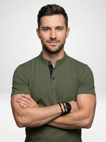 Men’s Casual Short-Sleeve Polo with Stand Collar