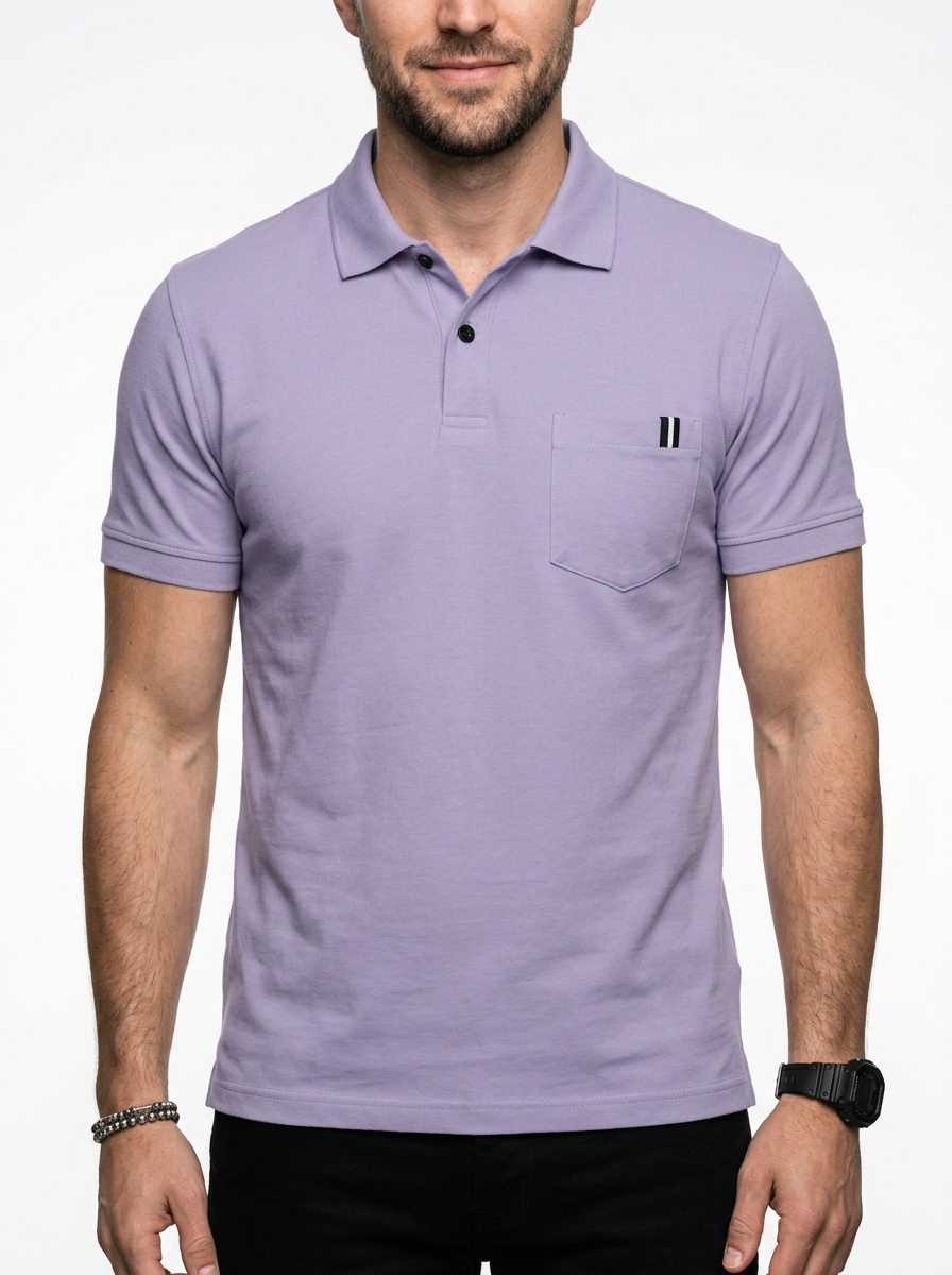 Men’s Solid Color Short-Sleeve Polo Shirt Featuring Chest Pocket