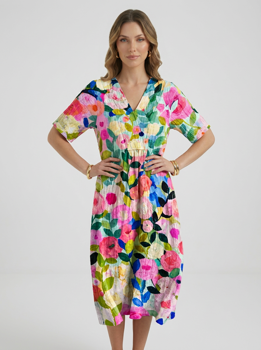 V-Neck Floral Beach Summer Midi Dress