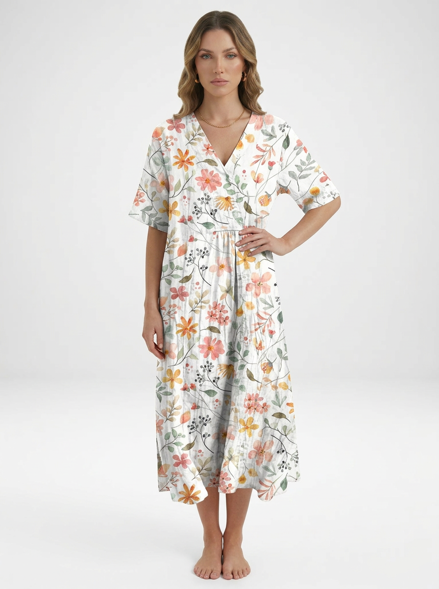 V-Neck Floral Beach Summer Midi Dress