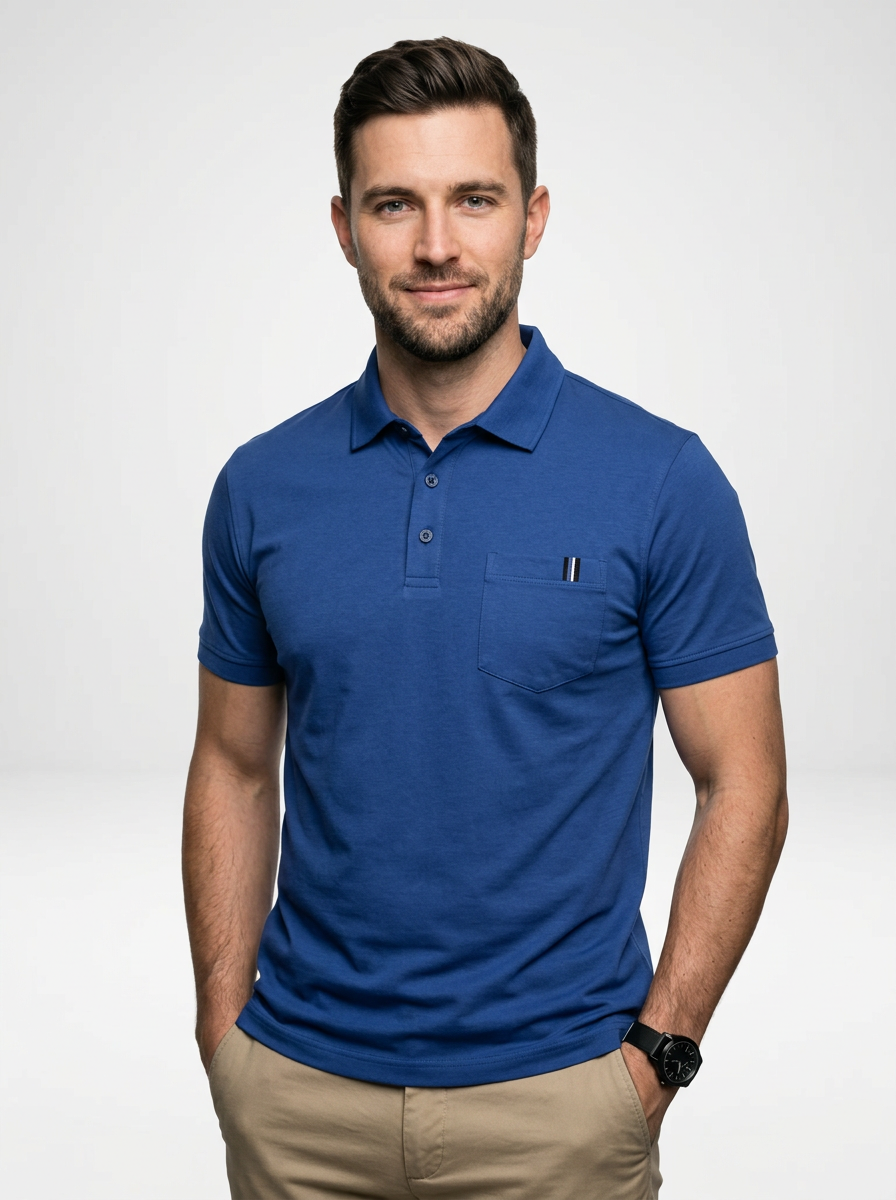 Men’s Solid Color Short-Sleeve Polo Shirt Featuring Chest Pocket
