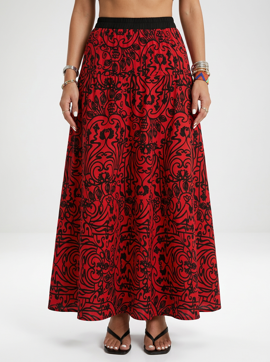 Elegant Elastic Waistband Maxi Skirt