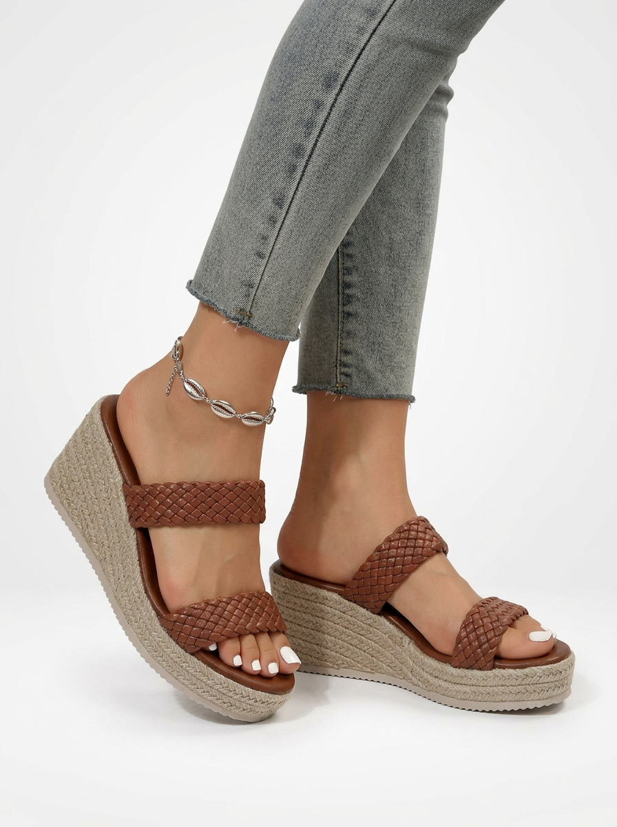 Braided Strap Jute Platform Sandals
