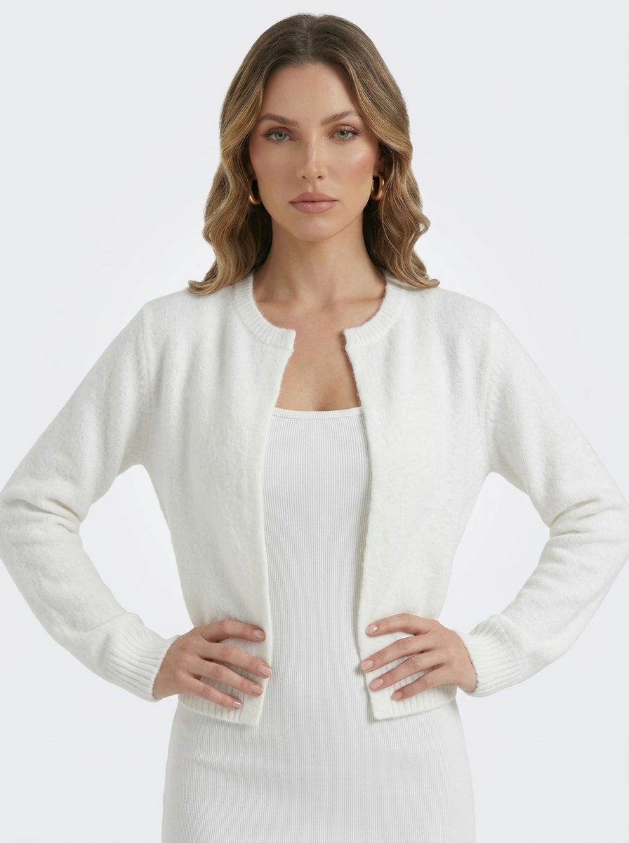 Women's Minimalist Long Sleeve Crew Neck Knit Cardigan