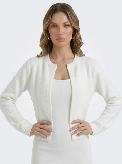 Women's Minimalist Long Sleeve Crew Neck Knit Cardigan