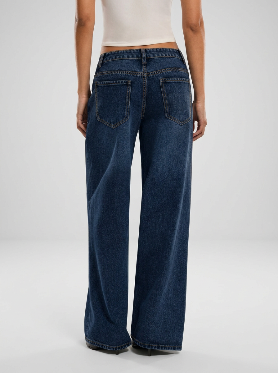 Women's Low Waist Loose Straight Leg Denim Jeans