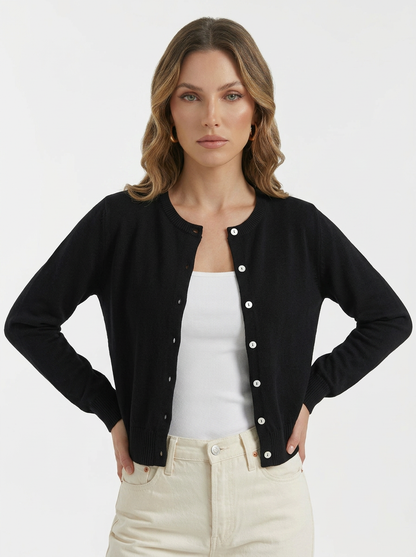 Women's Minimalist Long Sleeve Crew Neck Knit Cardigan