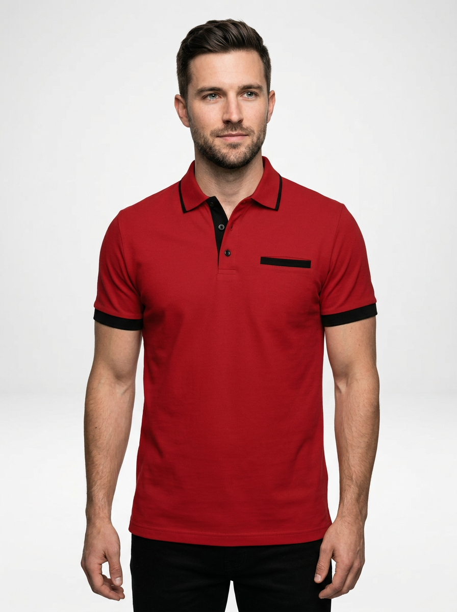 Elegant Contemporary Men’s Color Block Short-Sleeve Polo Shirt