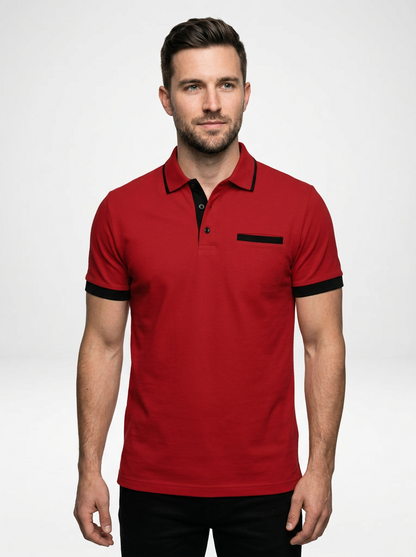 Elegant Contemporary Men’s Color Block Short-Sleeve Polo Shirt