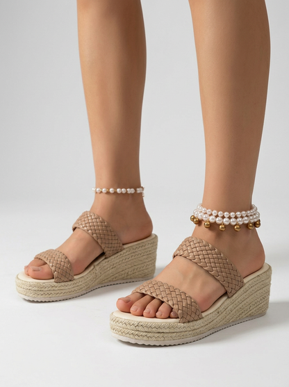 Braided Strap Jute Platform Sandals