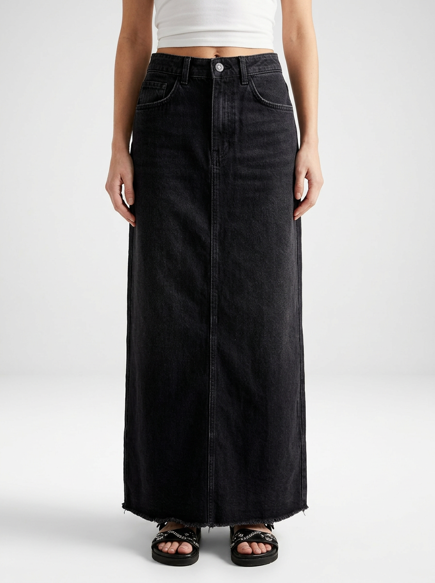 Women's High Waist Straight Fit Denim Maxi Skirt