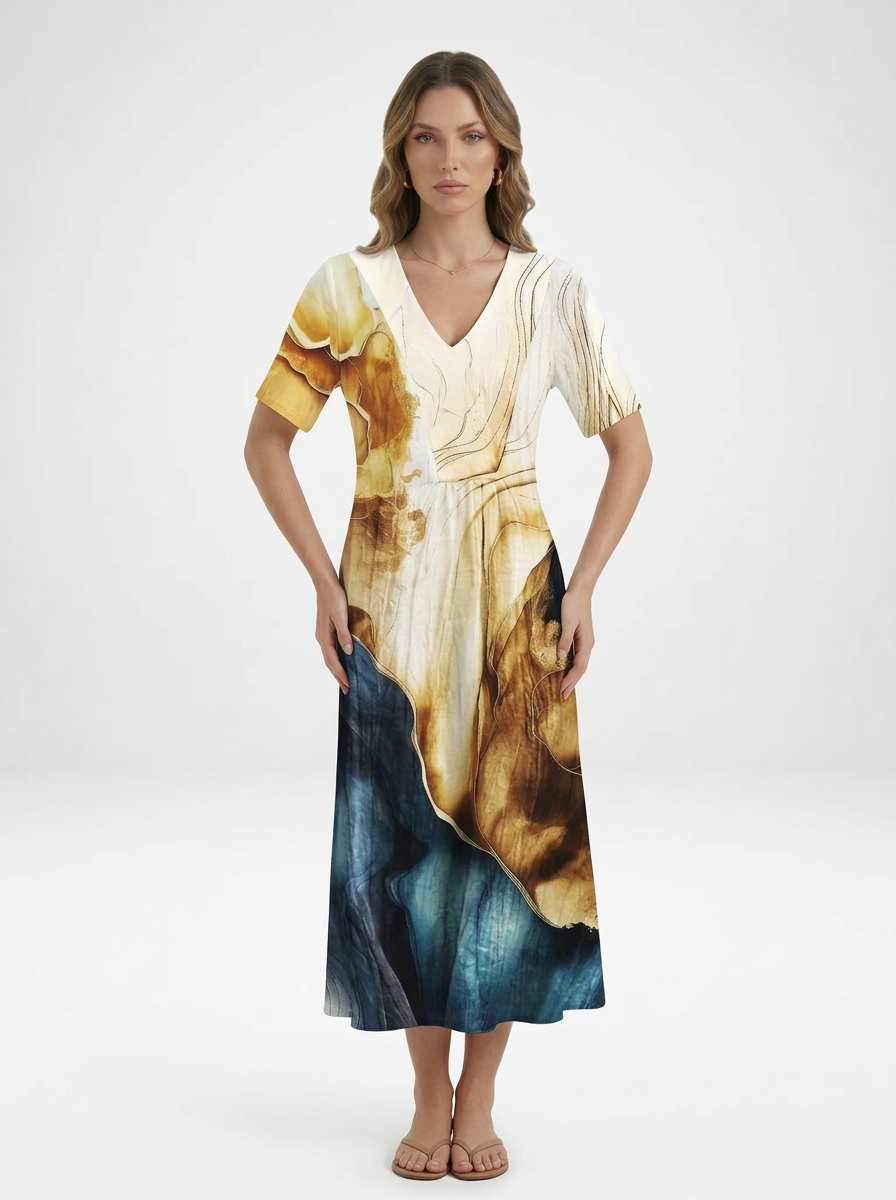 V-Neck Floral Beach Summer Midi Dress