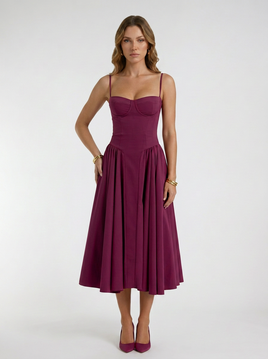 Odette Cute Corset Cocktail Midi Dress