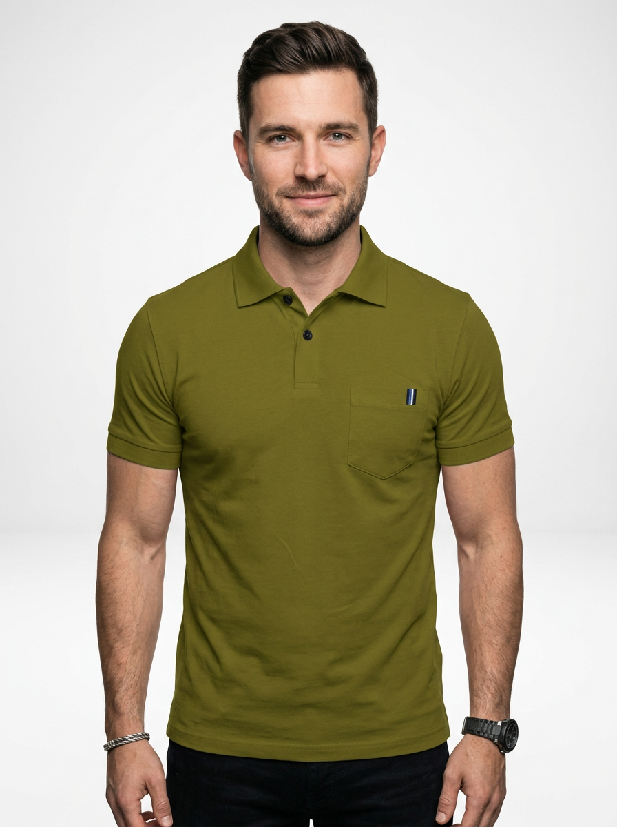 Men’s Solid Color Short-Sleeve Polo Shirt Featuring Chest Pocket