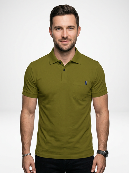 Men’s Solid Color Short-Sleeve Polo Shirt Featuring Chest Pocket
