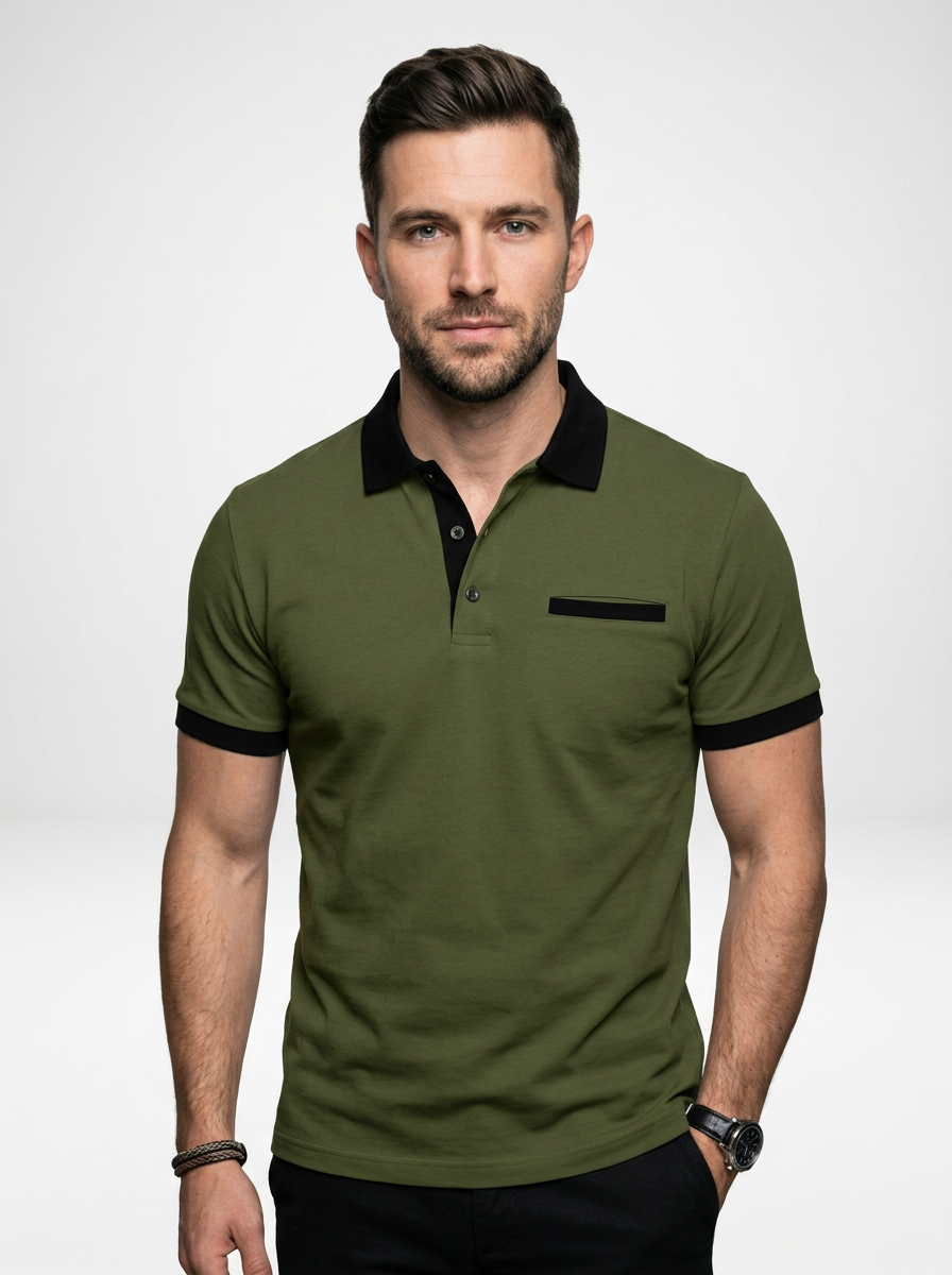 Elegant Contemporary Men’s Color Block Short-Sleeve Polo Shirt