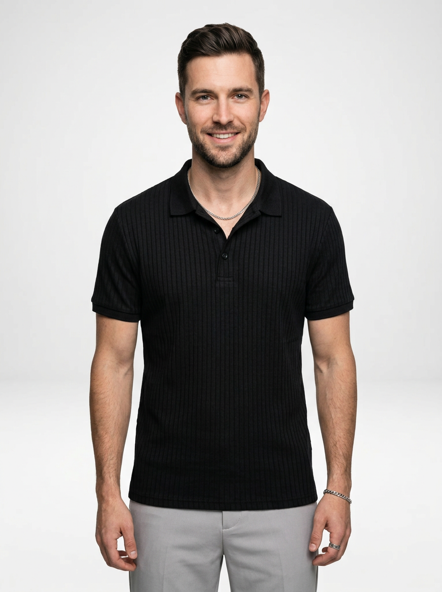 Men’s Cotton Polo Shirt with Ribbed Lapel Collar