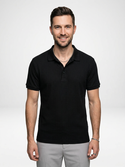 Men’s Cotton Polo Shirt with Ribbed Lapel Collar