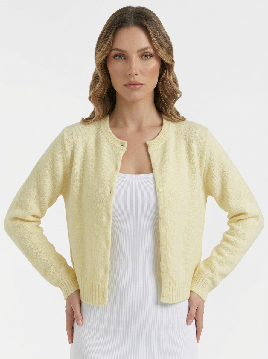 Women's Minimalist Long Sleeve Crew Neck Knit Cardigan