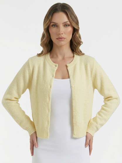 Women's Minimalist Long Sleeve Crew Neck Knit Cardigan
