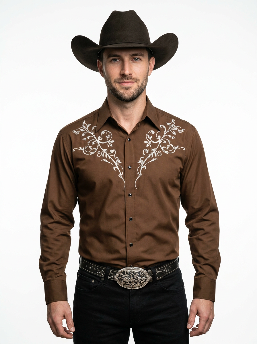Men’s Embroidered Western Long Sleeve Cowboy Shirt