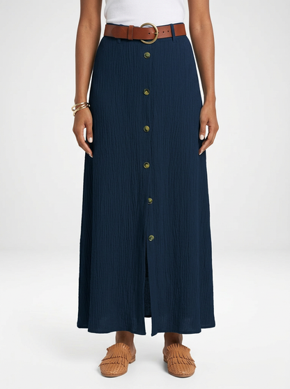 Lightweight Button Front Maxi Skirt