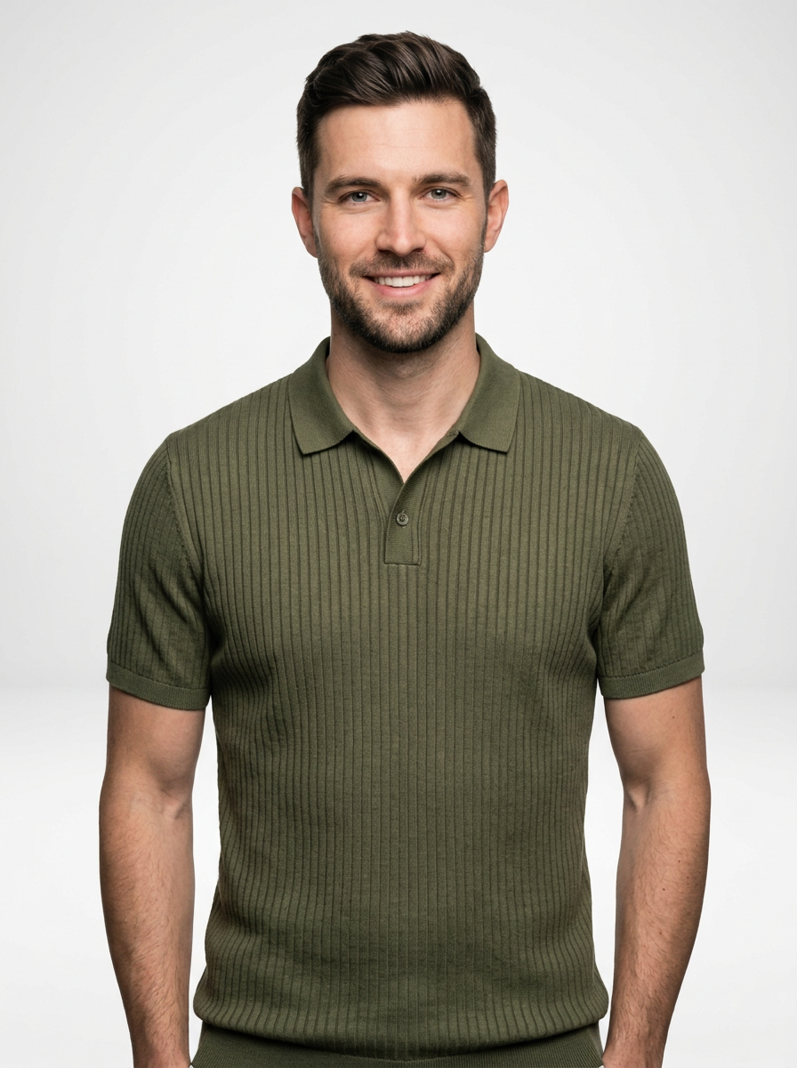 Men’s Cotton Polo Shirt with Ribbed Lapel Collar