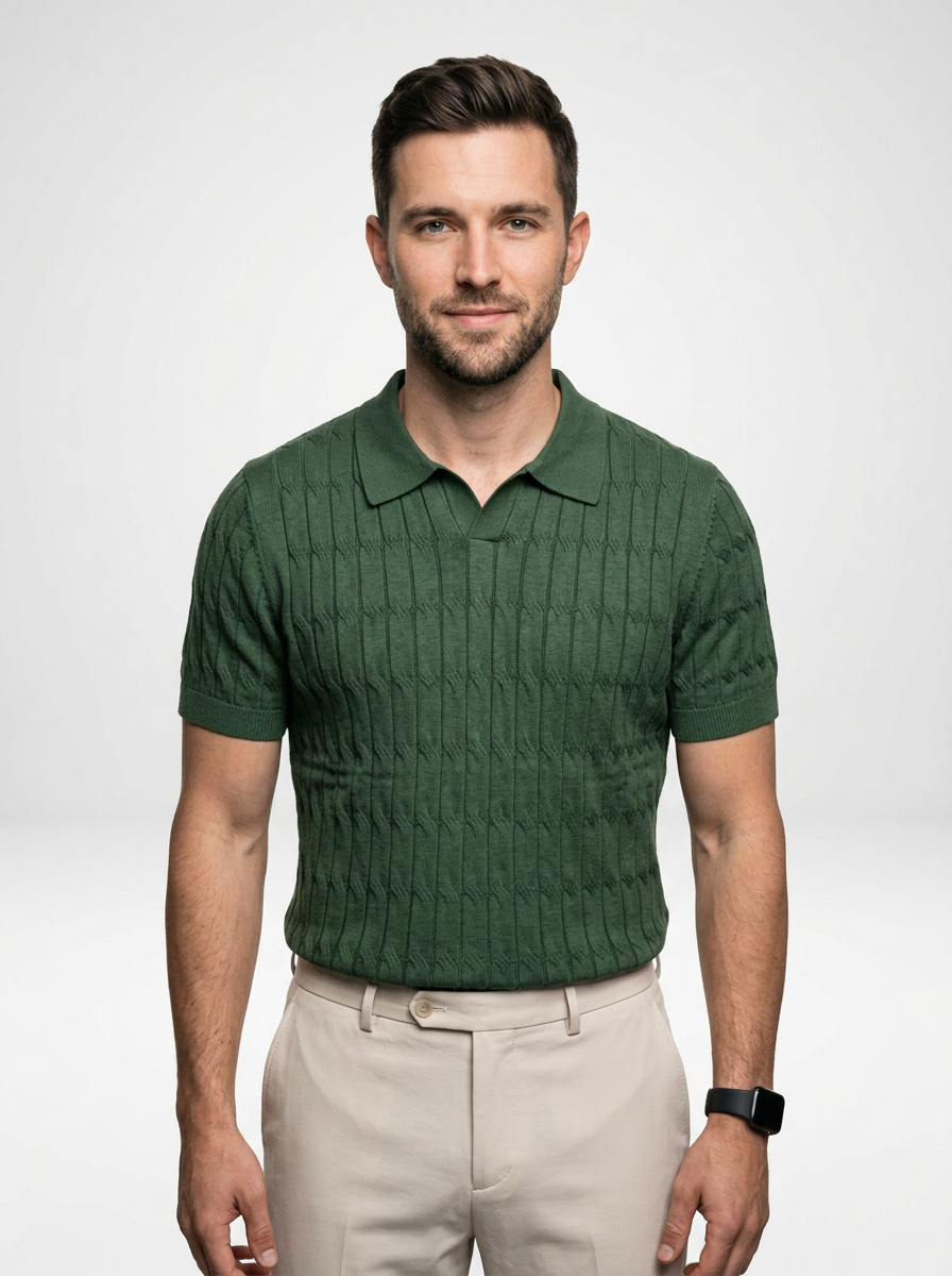 Cotton Knit Polo with Textured Finish