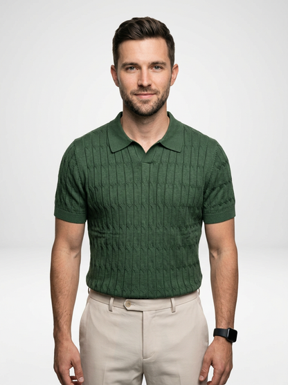 Cotton Knit Polo with Textured Finish