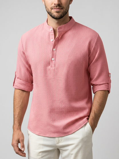 Men’s Lightweight Long-Sleeve Henley with Buttoned Placket